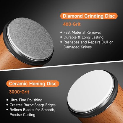 Rolling Knife Sharpener, Diamond & Ceramic Disc, 15° & 20° Magnetic Angle, Fast & Safe for Any Hardness, Sharpening Kit for Kitchen & Pocket Knives, Razor-Sharp Edge, Leather Strop, Classic Kit