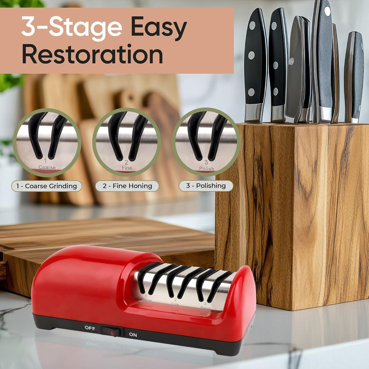 3-stage Professional Electric Knife Sharpener with 100-Percent Diamond Abrasives and Precision Angle Guides for Straight Edge