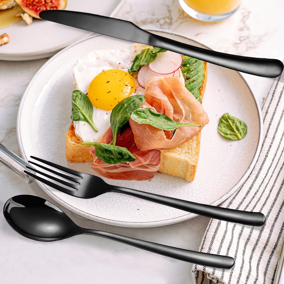 Travel Stainless Steel Cutlery Set for 1, Reusable Flatware Set with Case,Camping Silverware Set for Work, Knife Fork Spoon Utensil Set 3 Piece, Black