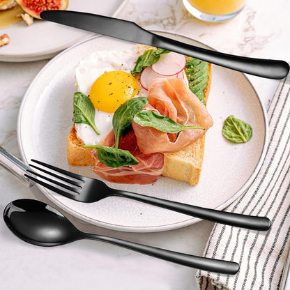 Travel Stainless Steel Cutlery Set for 1, Reusable Flatware Set with Case,Camping Silverware Set for Work, Knife Fork Spoon Utensil Set 3 Piece, Black