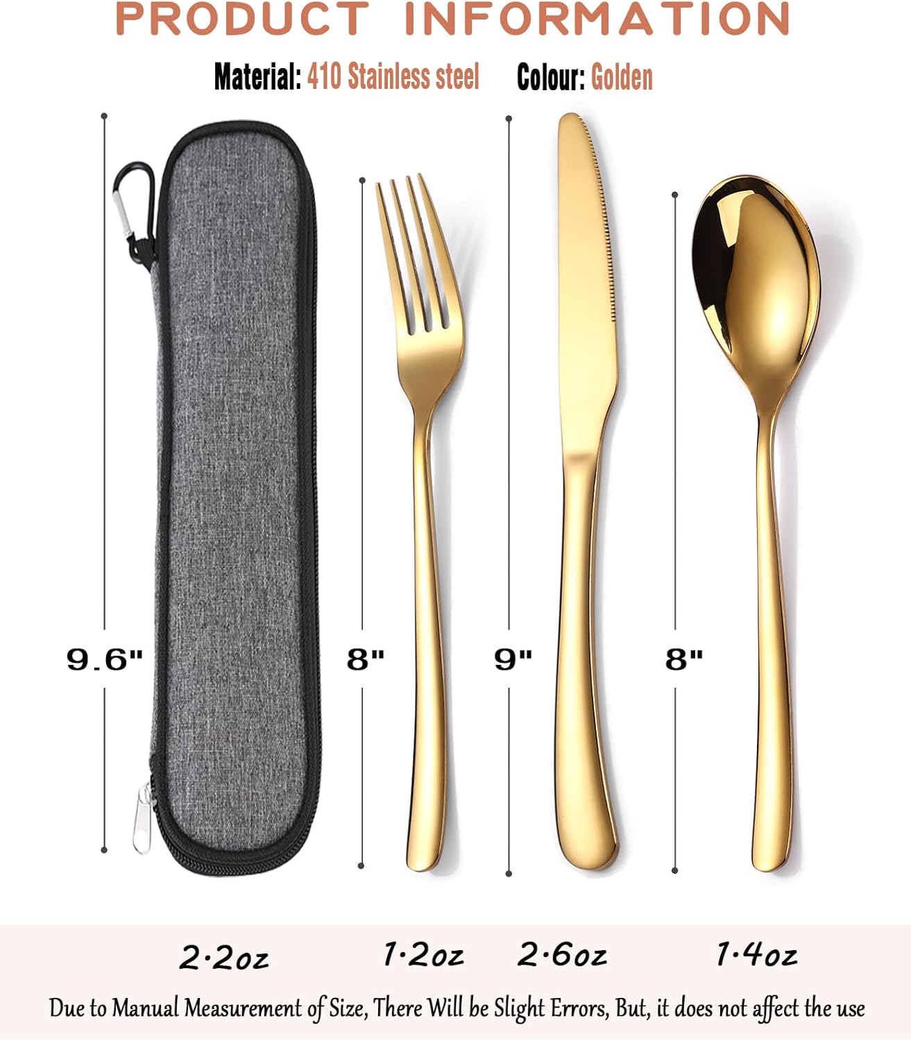 Travel Stainless Steel Cutlery Set for 1, Reusable Flatware Set with Case,Camping Silverware Set for Work, Knife Fork Spoon Utensil Set 3 Piece, Black