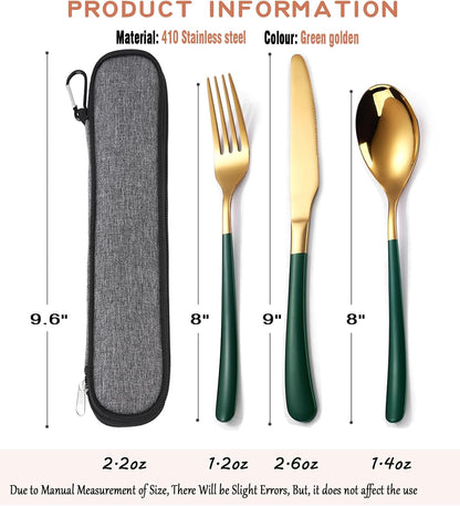 Travel Stainless Steel Cutlery Set for 1, Reusable Flatware Set with Case,Camping Silverware Set for Work, Knife Fork Spoon Utensil Set 3 Piece, Black