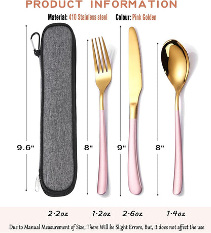 Travel Stainless Steel Cutlery Set for 1, Reusable Flatware Set with Case,Camping Silverware Set for Work, Knife Fork Spoon Utensil Set 3 Piece, Black