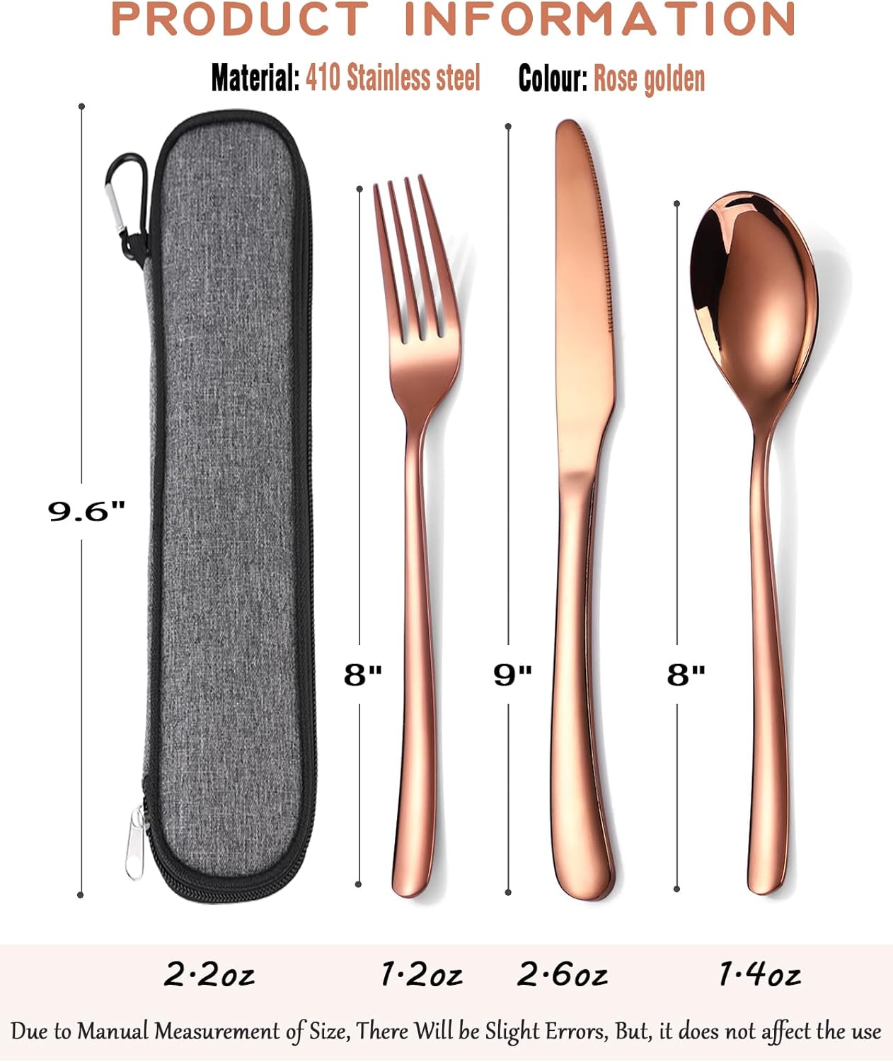 Travel Stainless Steel Cutlery Set for 1, Reusable Flatware Set with Case,Camping Silverware Set for Work, Knife Fork Spoon Utensil Set 3 Piece, Black