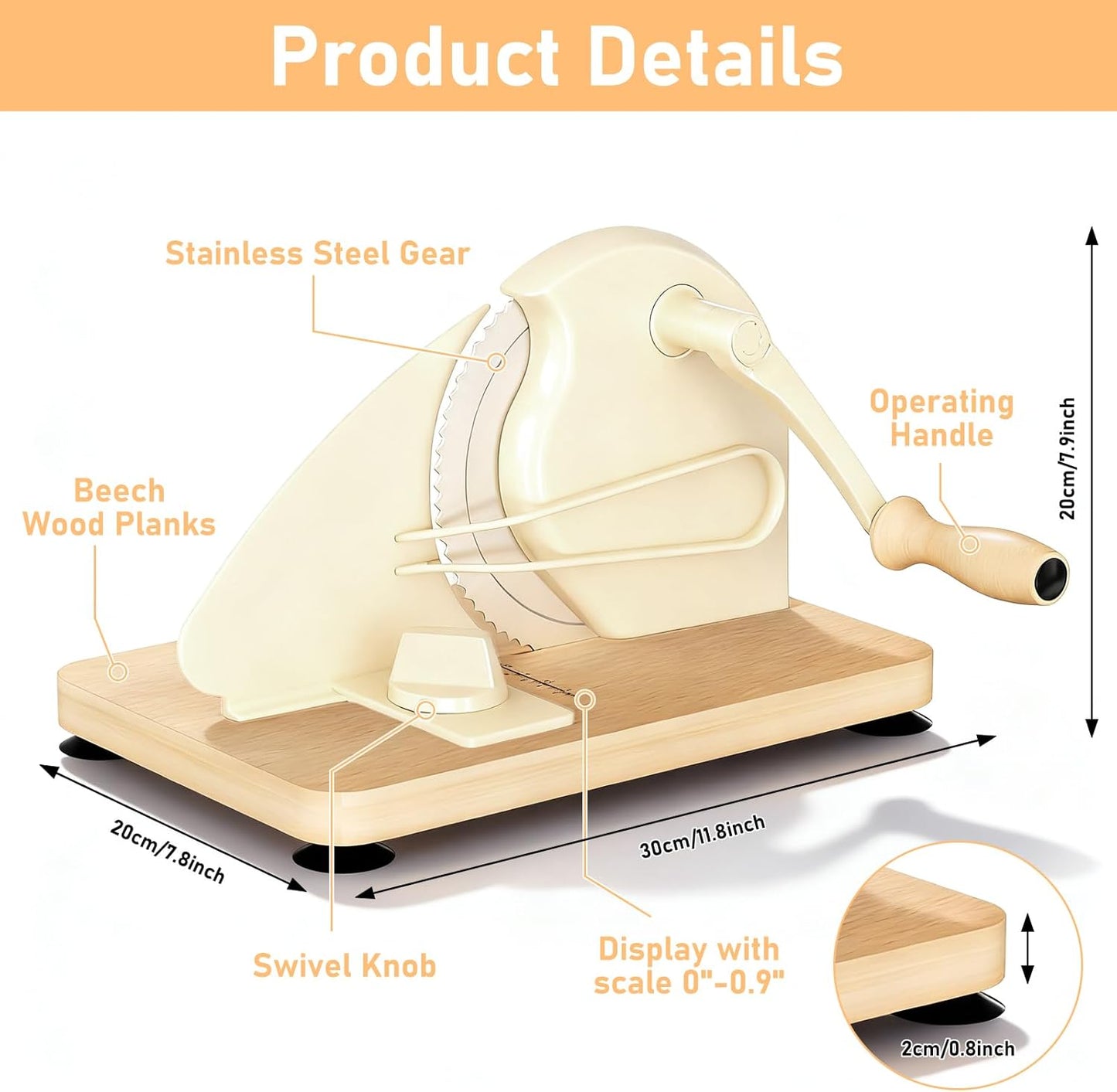 Manual Bread Slicer for Homemade Bread with 25pcs Paper Bread Bags | Hand Crank Sourdough Bread Slicer with Stainless Steel Blade, Adjustable Thickness, Suction Cup and Guide Rail, Beige