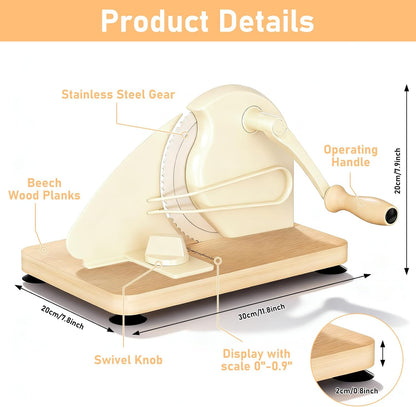 Manual Bread Slicer for Homemade Bread with 25pcs Paper Bread Bags | Hand Crank Sourdough Bread Slicer with Stainless Steel Blade, Adjustable Thickness, Suction Cup and Guide Rail, Beige