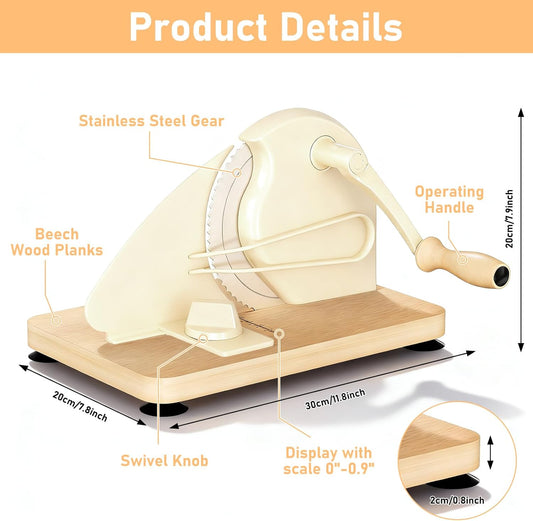 Manual Bread Slicer for Homemade Bread with 25pcs Paper Bread Bags | Hand Crank Sourdough Bread Slicer with Stainless Steel Blade, Adjustable Thickness, Suction Cup and Guide Rail, Beige