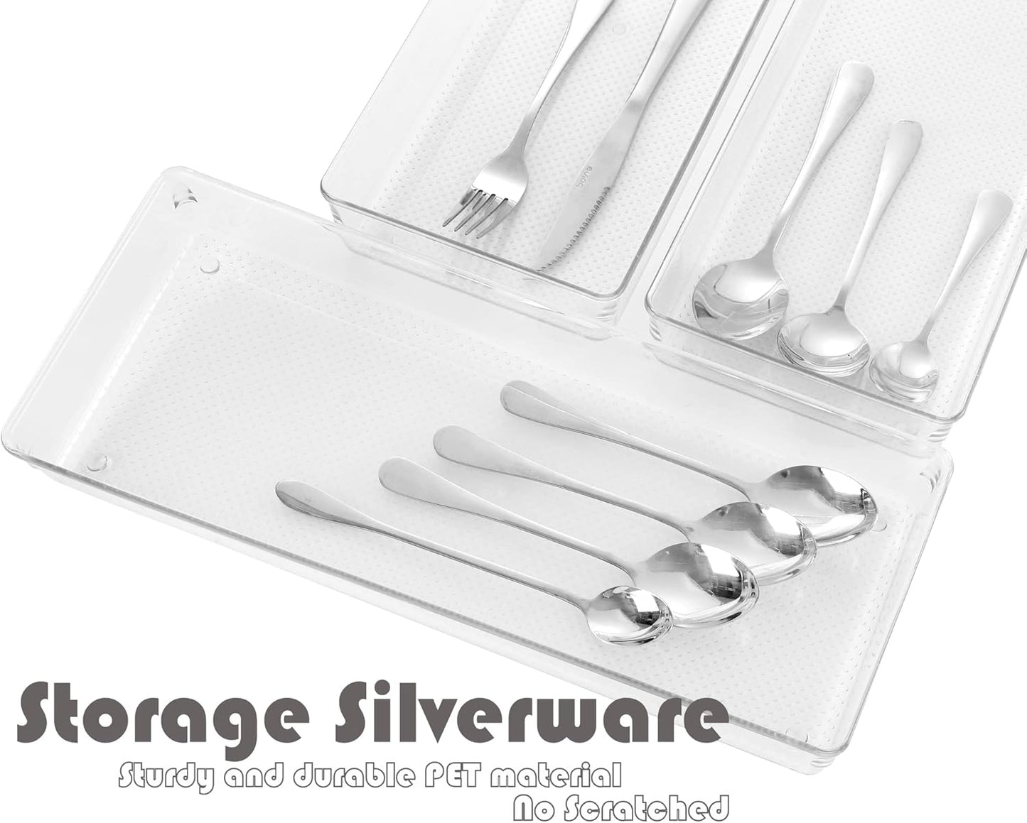 3 Pack Large Clear Plastic Drawer Organizer Tray Cutlery Utensil Makeups Drawer Organizers 15" X 6"