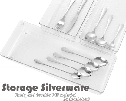 3 Pack Large Clear Plastic Drawer Organizer Tray Cutlery Utensil Makeups Drawer Organizers 15" X 6"