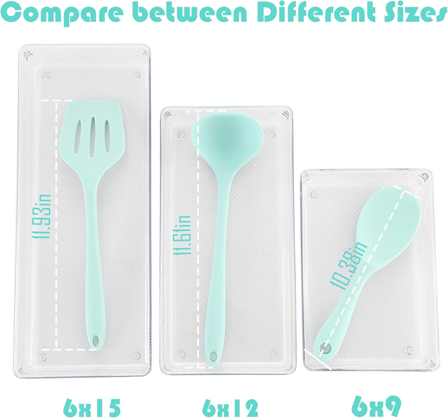 3 Pack Large Clear Plastic Drawer Organizer Tray Cutlery Utensil Makeups Drawer Organizers 15" X 6"