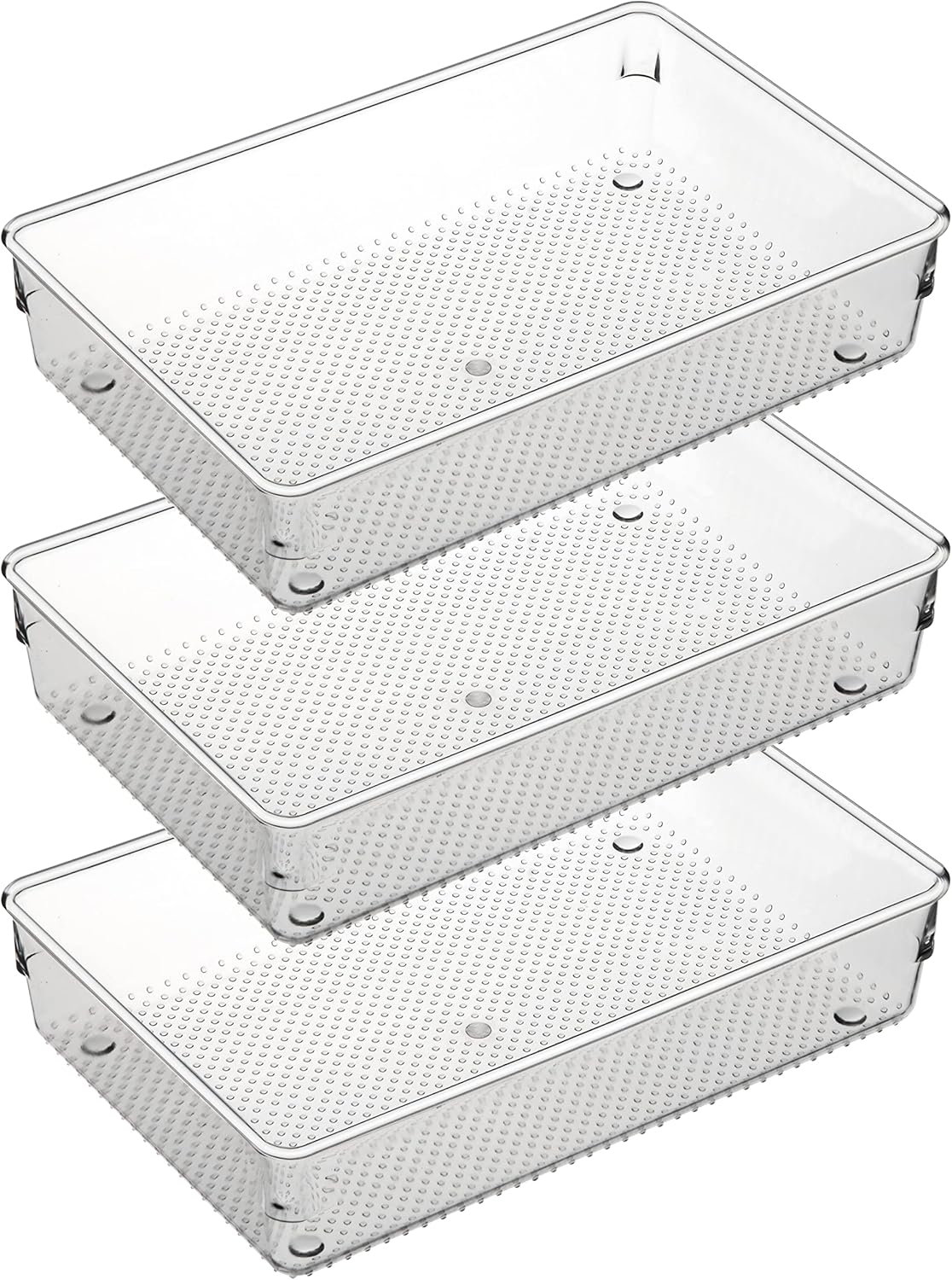 3 Pack Large Clear Plastic Drawer Organizer Tray Cutlery Utensil Makeups Drawer Organizers 15" X 6"