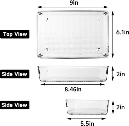3 Pack Large Clear Plastic Drawer Organizer Tray Cutlery Utensil Makeups Drawer Organizers 15" X 6"