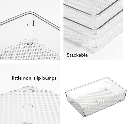 3 Pack Large Clear Plastic Drawer Organizer Tray Cutlery Utensil Makeups Drawer Organizers 15" X 6"