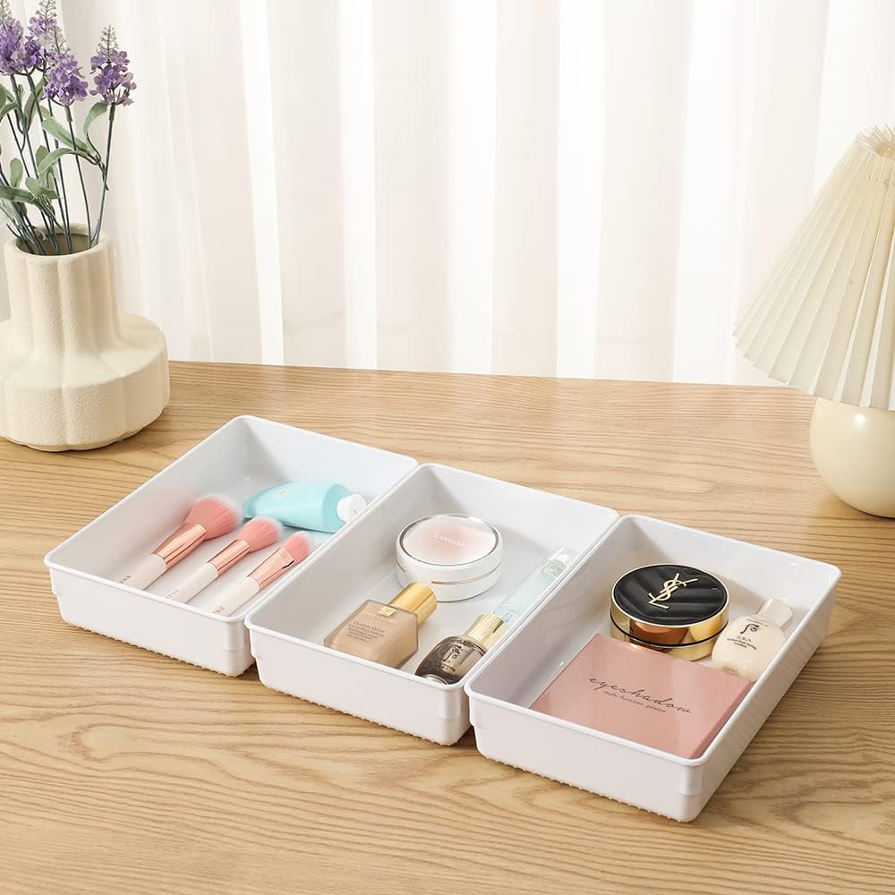 3 Pack Large Clear Plastic Drawer Organizer Tray Cutlery Utensil Makeups Drawer Organizers 15" X 6"