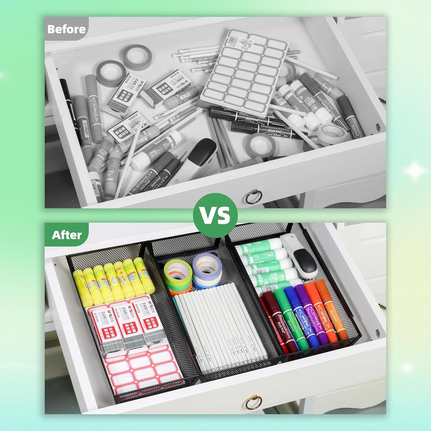 3 Pack Large Clear Plastic Drawer Organizer Tray Cutlery Utensil Makeups Drawer Organizers 15" X 6"