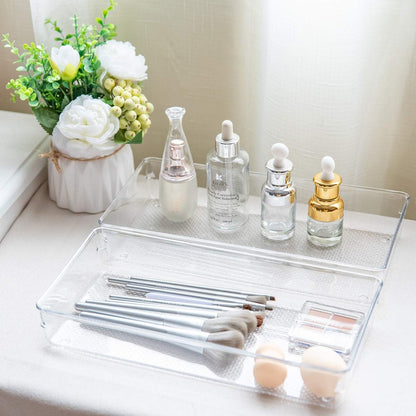 3 Pack Large Clear Plastic Drawer Organizer Tray Cutlery Utensil Makeups Drawer Organizers 15" X 6"