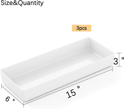 3 Pack Large Clear Plastic Drawer Organizer Tray Cutlery Utensil Makeups Drawer Organizers 15" X 6"