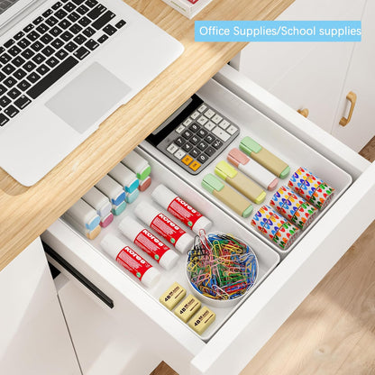 3 Pack Large Clear Plastic Drawer Organizer Tray Cutlery Utensil Makeups Drawer Organizers 15" X 6"
