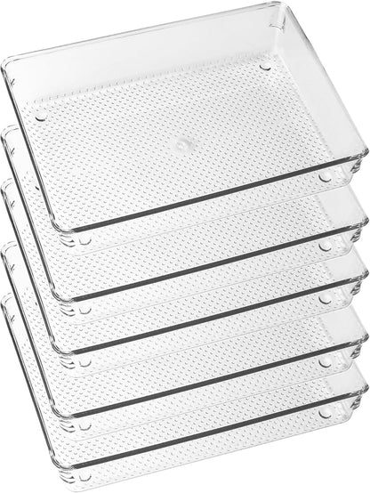 3 Pack Large Clear Plastic Drawer Organizer Tray Cutlery Utensil Makeups Drawer Organizers 15" X 6"