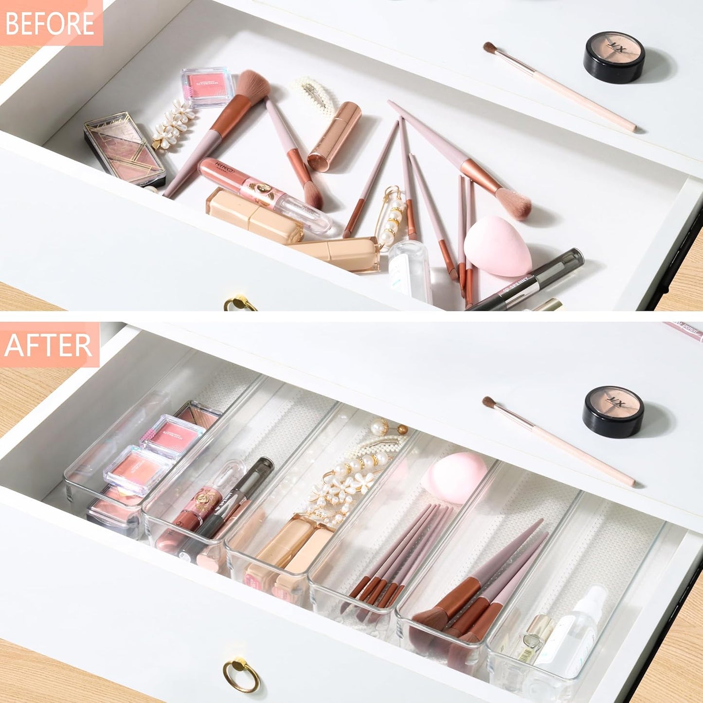 3 Pack Large Clear Plastic Drawer Organizer Tray Cutlery Utensil Makeups Drawer Organizers 15" X 6"