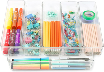 3 Pack Large Clear Plastic Drawer Organizer Tray Cutlery Utensil Makeups Drawer Organizers 15" X 6"