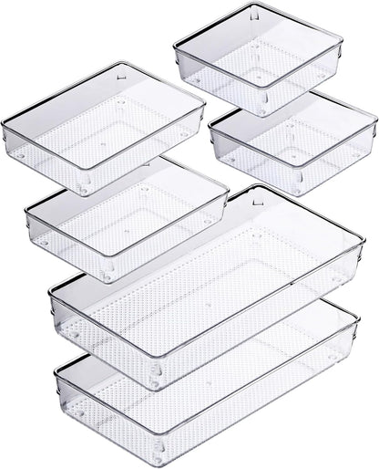 3 Pack Large Clear Plastic Drawer Organizer Tray Cutlery Utensil Makeups Drawer Organizers 15" X 6"