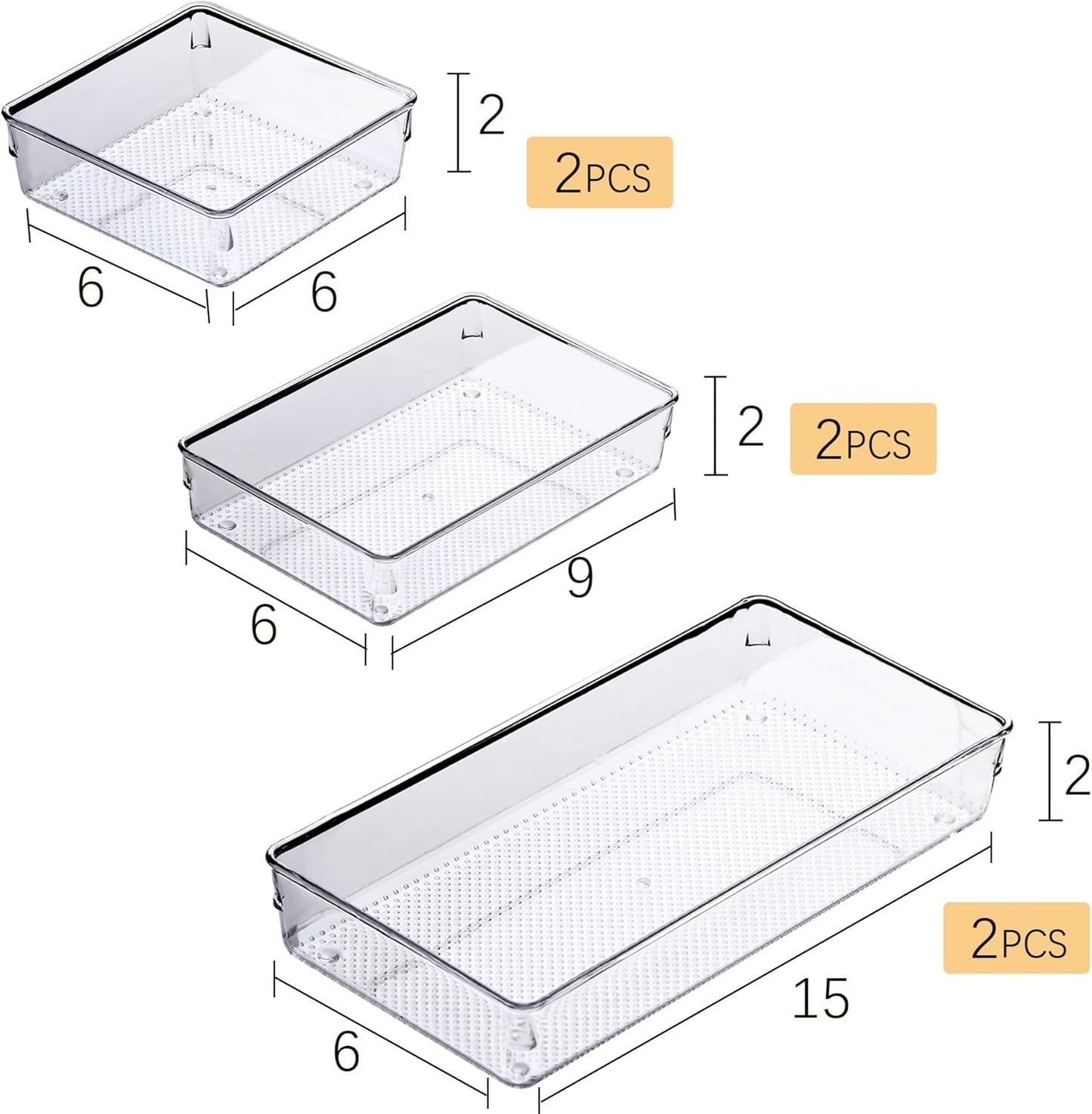 3 Pack Large Clear Plastic Drawer Organizer Tray Cutlery Utensil Makeups Drawer Organizers 15" X 6"