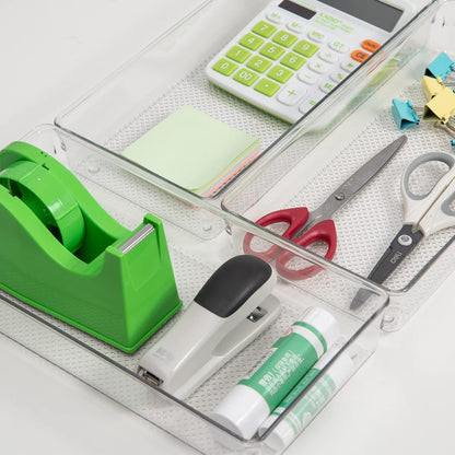3 Pack Large Clear Plastic Drawer Organizer Tray Cutlery Utensil Makeups Drawer Organizers 15" X 6"