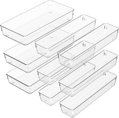 3 Pack Large Clear Plastic Drawer Organizer Tray Cutlery Utensil Makeups Drawer Organizers 15" X 6"