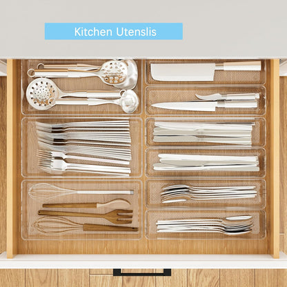 3 Pack Large Clear Plastic Drawer Organizer Tray Cutlery Utensil Makeups Drawer Organizers 15" X 6"