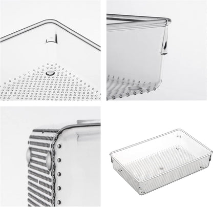 3 Pack Large Clear Plastic Drawer Organizer Tray Cutlery Utensil Makeups Drawer Organizers 15" X 6"