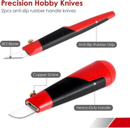 40-Piece Precision Hobby Knife Set, 3pcs Craft Knives with 33pcs Blades, Exacto Knife Set Included Tweezers, Grindstone, Steel Ruler, Vernier Caliper and Storage Case