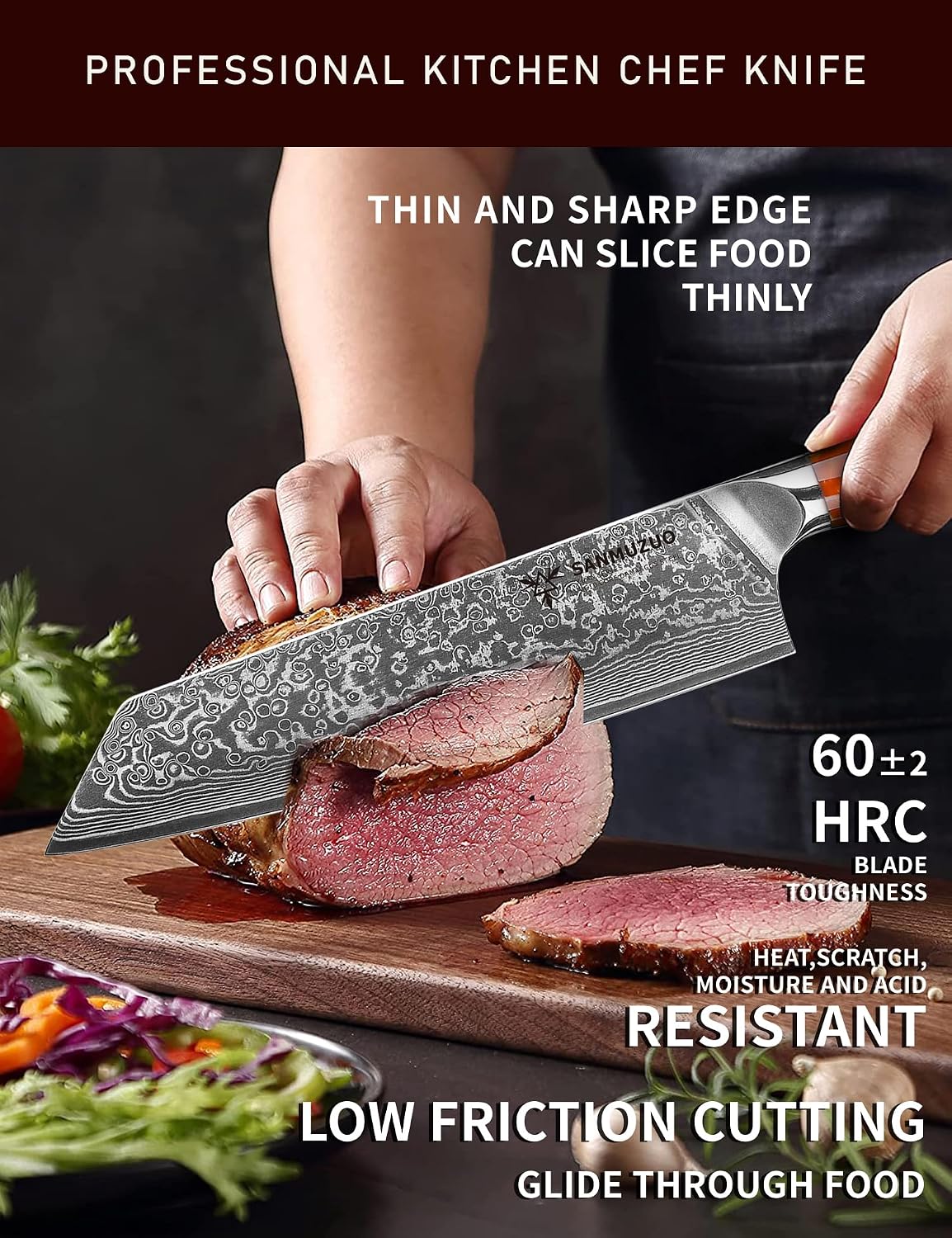 8.5 inch Kiritsuke Kitchen Chef Knife - 67 Layers Damascus Steel & Resin Handle - Xuan Series(Fantasy Orange)