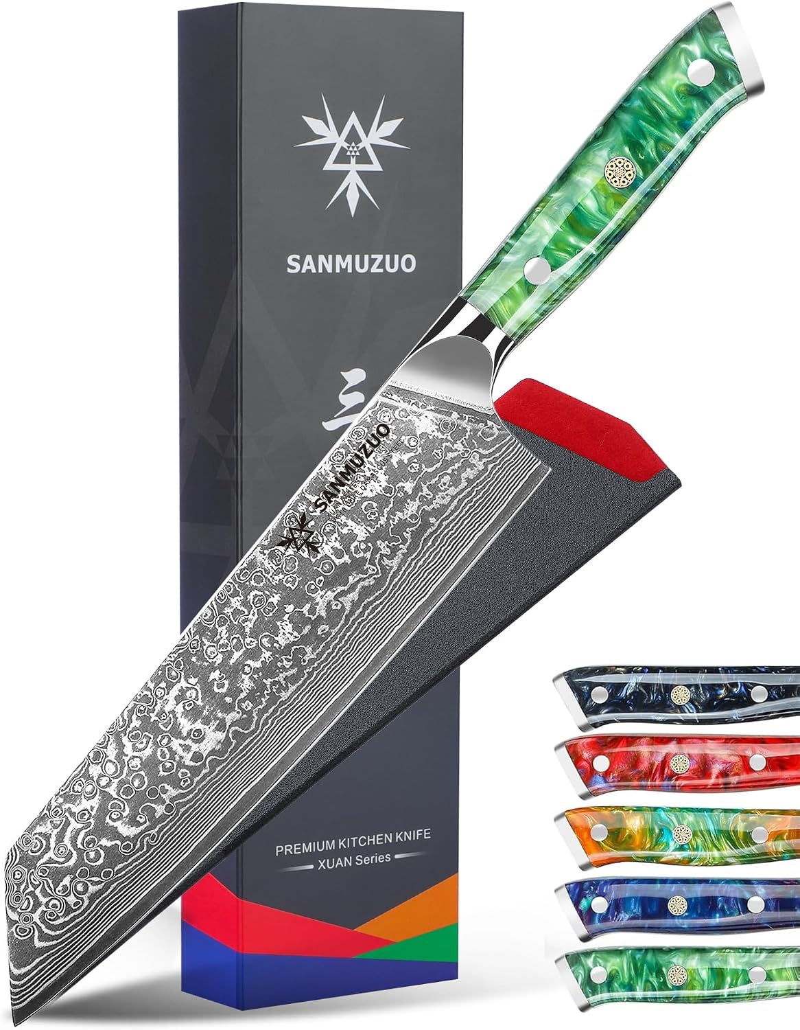 8.5 inch Kiritsuke Kitchen Chef Knife - 67 Layers Damascus Steel & Resin Handle - Xuan Series(Fantasy Orange)