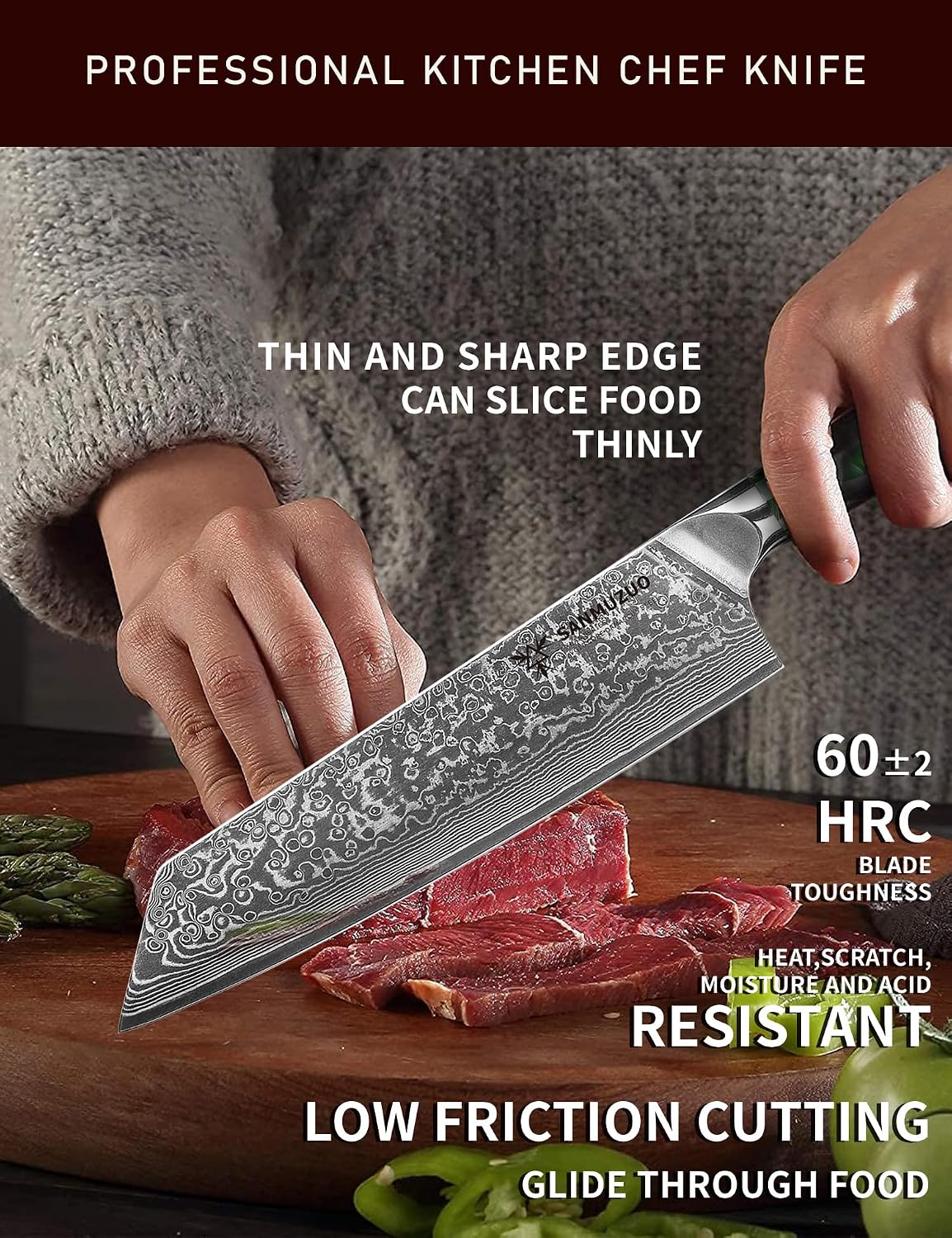 8.5 inch Kiritsuke Kitchen Chef Knife - 67 Layers Damascus Steel & Resin Handle - Xuan Series(Fantasy Orange)