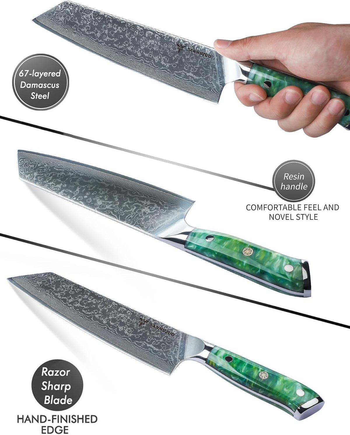 8.5 inch Kiritsuke Kitchen Chef Knife - 67 Layers Damascus Steel & Resin Handle - Xuan Series(Fantasy Orange)