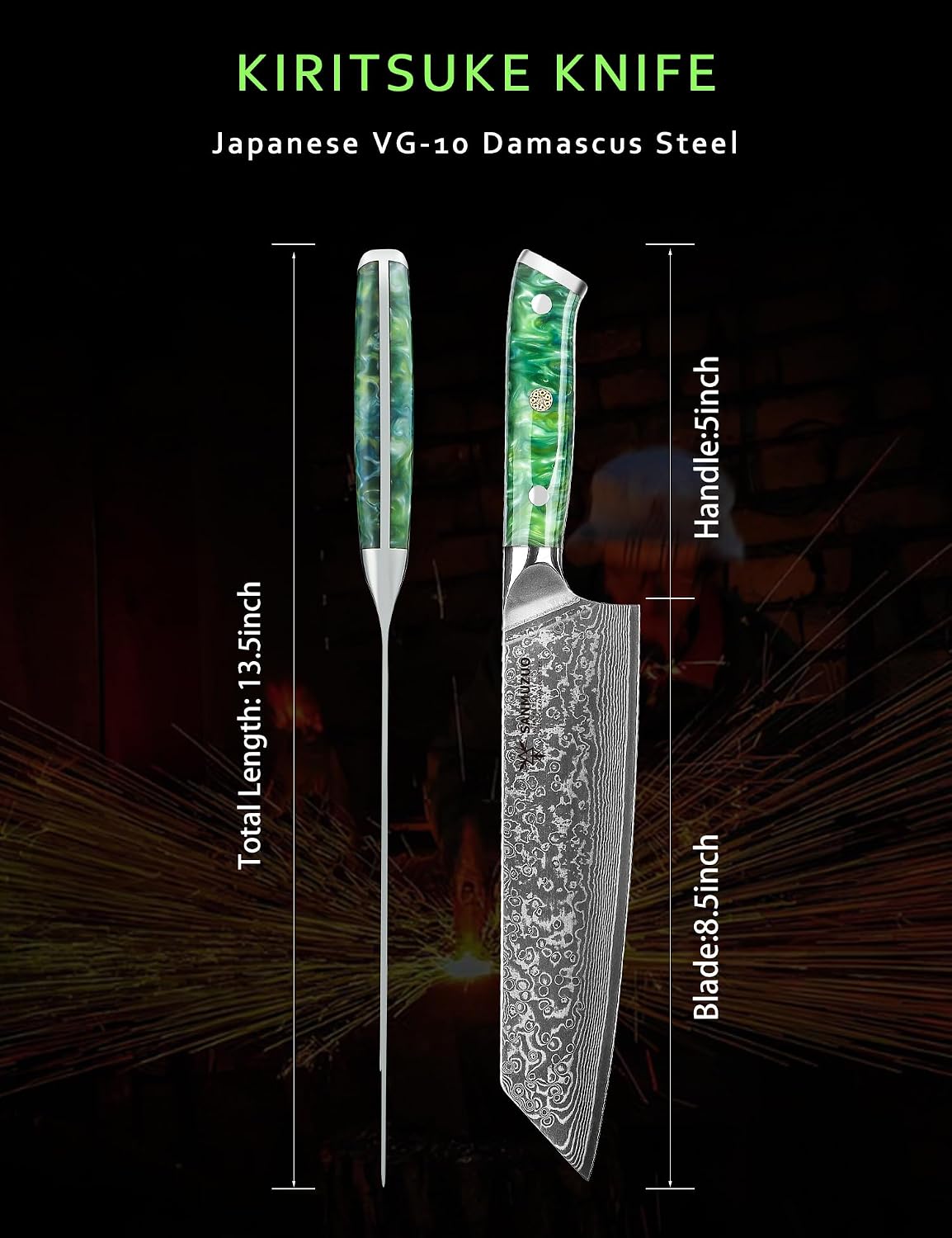 8.5 inch Kiritsuke Kitchen Chef Knife - 67 Layers Damascus Steel & Resin Handle - Xuan Series(Fantasy Orange)