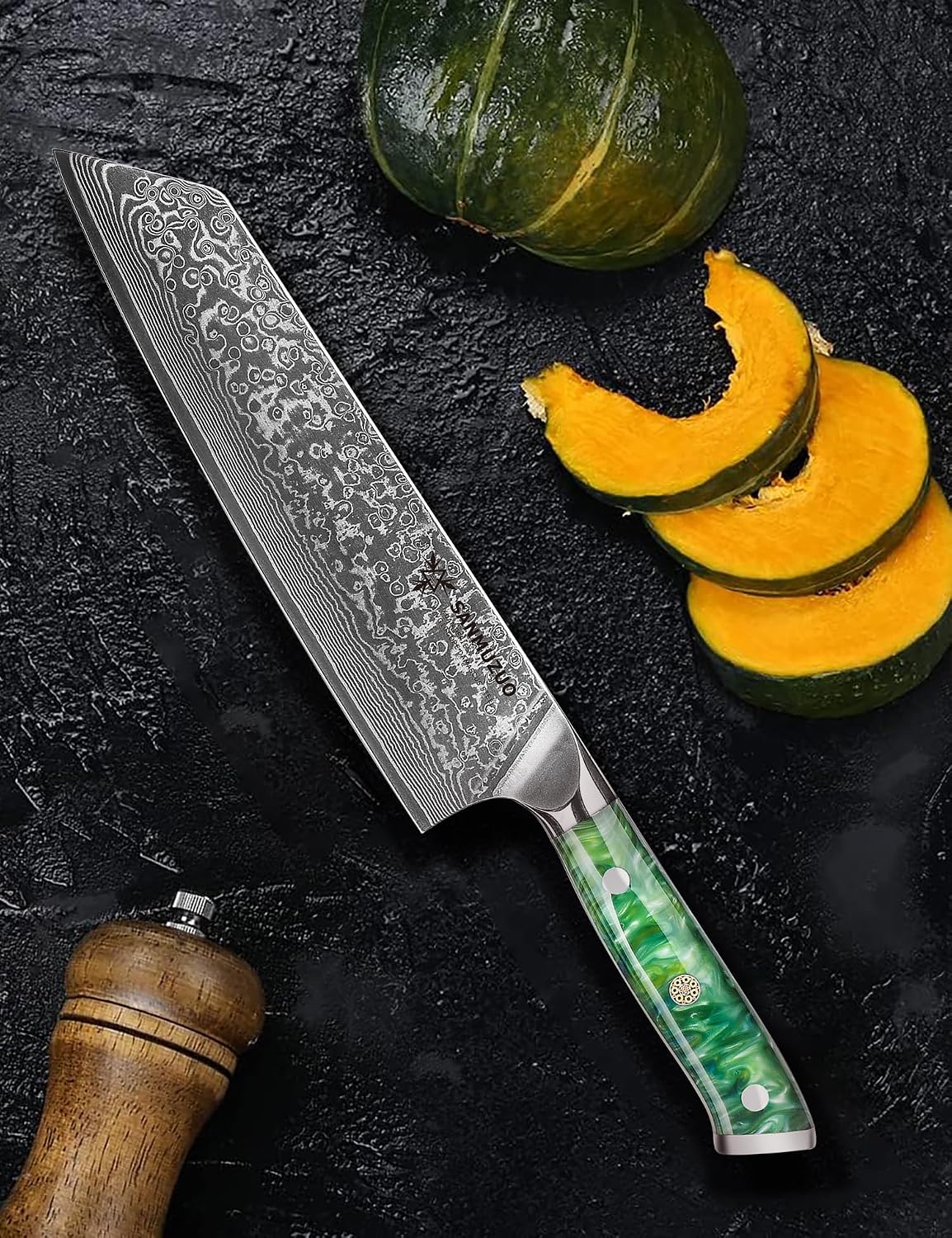 8.5 inch Kiritsuke Kitchen Chef Knife - 67 Layers Damascus Steel & Resin Handle - Xuan Series(Fantasy Orange)