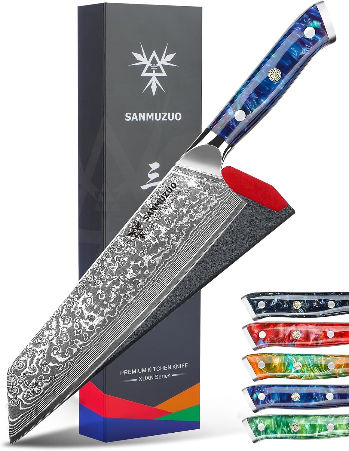 8.5 inch Kiritsuke Kitchen Chef Knife - 67 Layers Damascus Steel & Resin Handle - Xuan Series(Fantasy Orange)