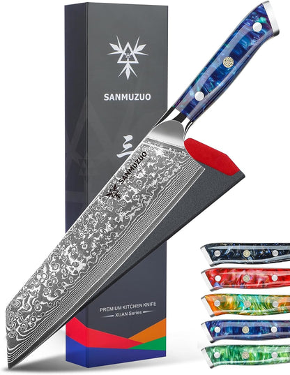 8.5 inch Kiritsuke Kitchen Chef Knife - 67 Layers Damascus Steel & Resin Handle - Xuan Series(Fantasy Orange)