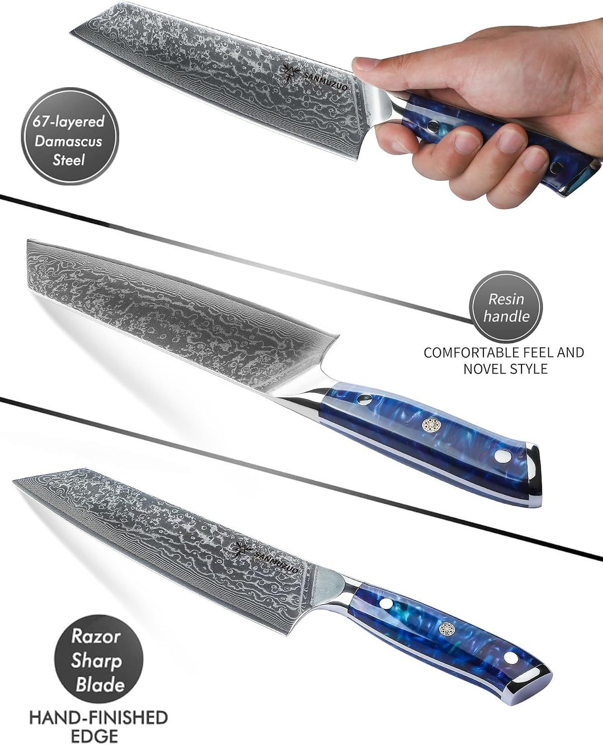 8.5 inch Kiritsuke Kitchen Chef Knife - 67 Layers Damascus Steel & Resin Handle - Xuan Series(Fantasy Orange)