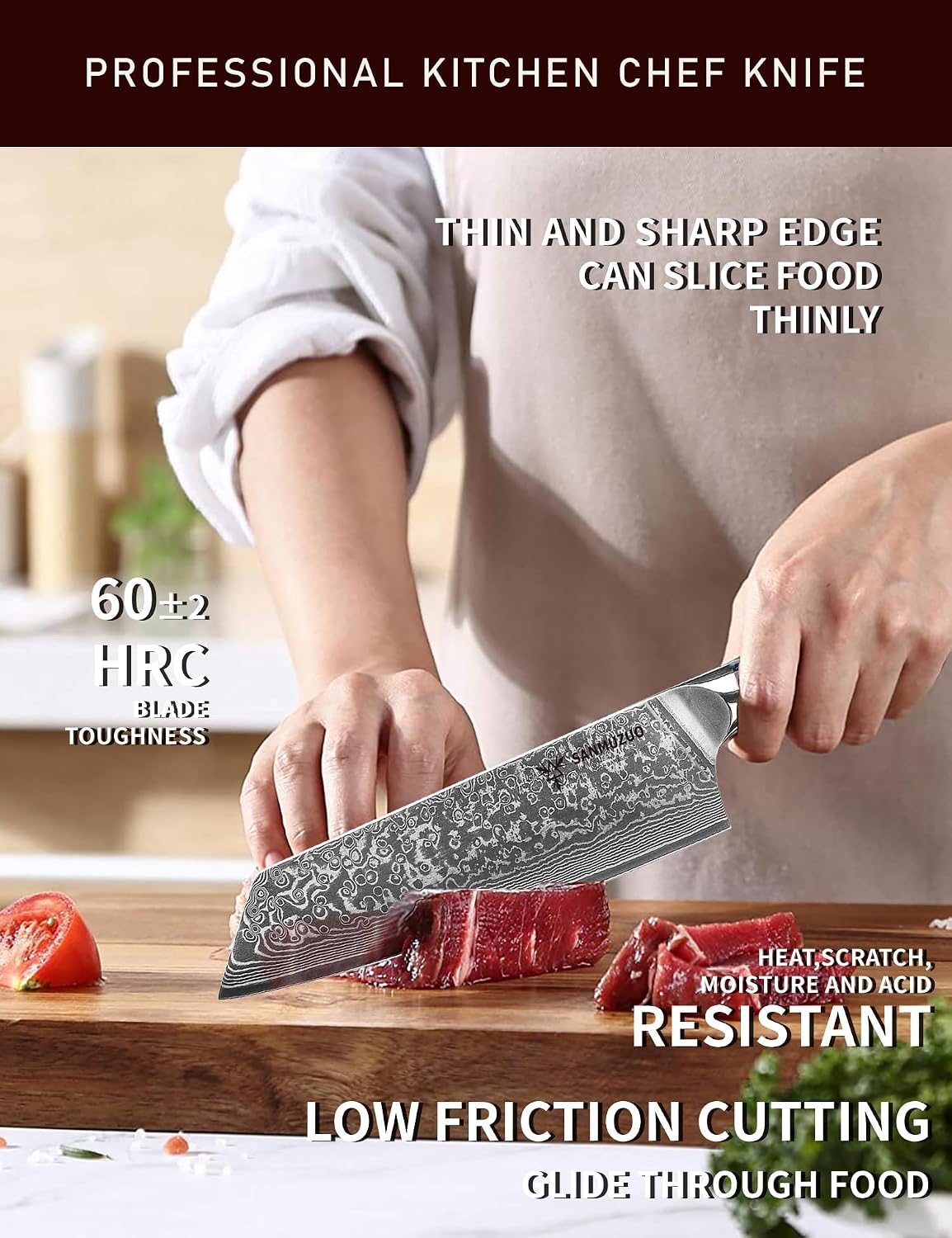 8.5 inch Kiritsuke Kitchen Chef Knife - 67 Layers Damascus Steel & Resin Handle - Xuan Series(Fantasy Orange)