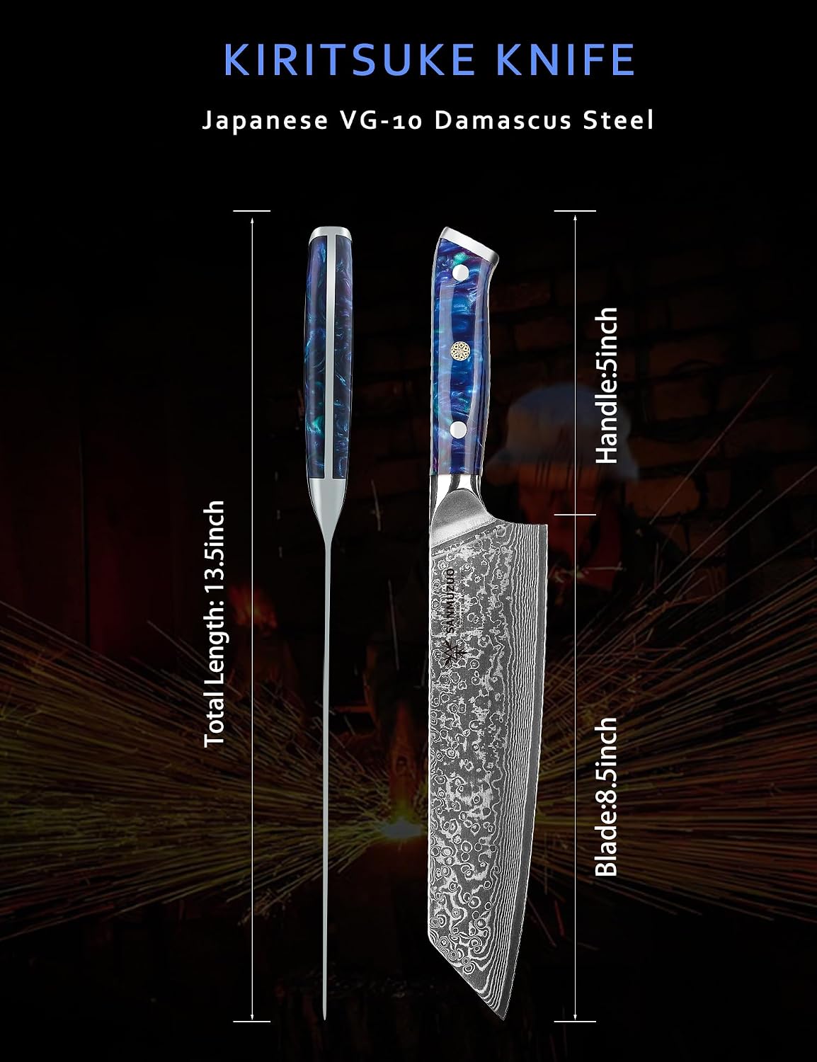 8.5 inch Kiritsuke Kitchen Chef Knife - 67 Layers Damascus Steel & Resin Handle - Xuan Series(Fantasy Orange)