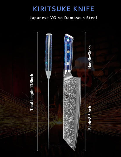 8.5 inch Kiritsuke Kitchen Chef Knife - 67 Layers Damascus Steel & Resin Handle - Xuan Series(Fantasy Orange)