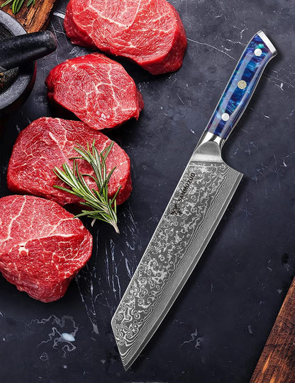 8.5 inch Kiritsuke Kitchen Chef Knife - 67 Layers Damascus Steel & Resin Handle - Xuan Series(Fantasy Orange)