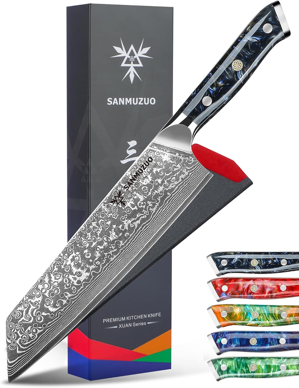 8.5 inch Kiritsuke Kitchen Chef Knife - 67 Layers Damascus Steel & Resin Handle - Xuan Series(Fantasy Orange)