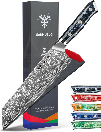 8.5 inch Kiritsuke Kitchen Chef Knife - 67 Layers Damascus Steel & Resin Handle - Xuan Series(Fantasy Orange)