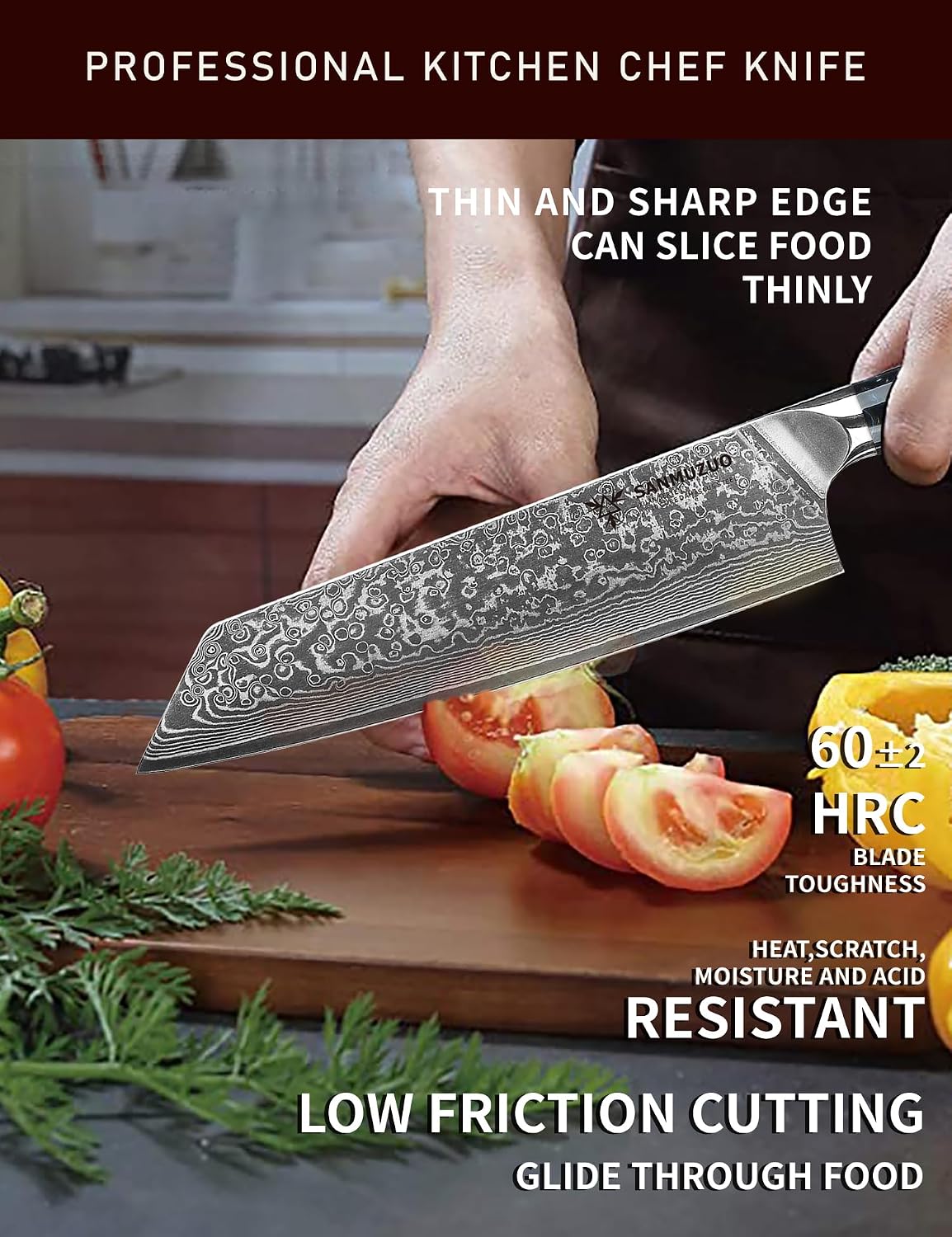8.5 inch Kiritsuke Kitchen Chef Knife - 67 Layers Damascus Steel & Resin Handle - Xuan Series(Fantasy Orange)