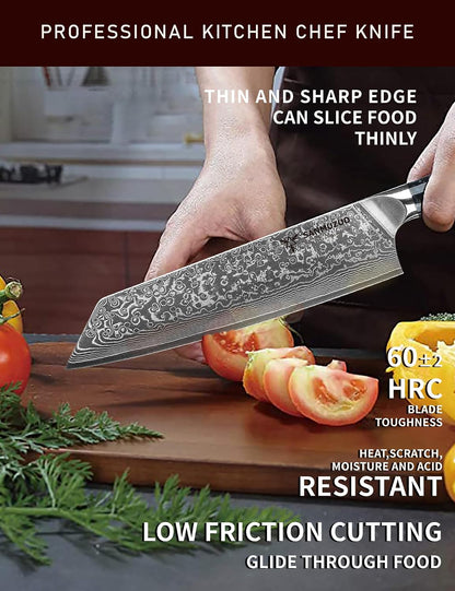 8.5 inch Kiritsuke Kitchen Chef Knife - 67 Layers Damascus Steel & Resin Handle - Xuan Series(Fantasy Orange)