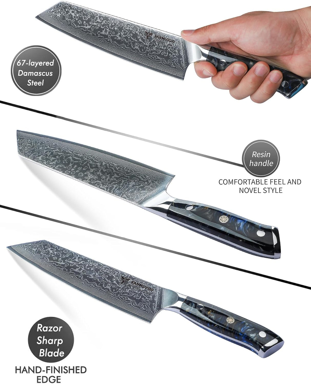 8.5 inch Kiritsuke Kitchen Chef Knife - 67 Layers Damascus Steel & Resin Handle - Xuan Series(Fantasy Orange)